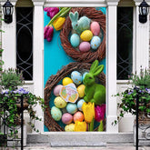 Lofaris Colorful Eggs Rabbit Happy Easter Door Cover